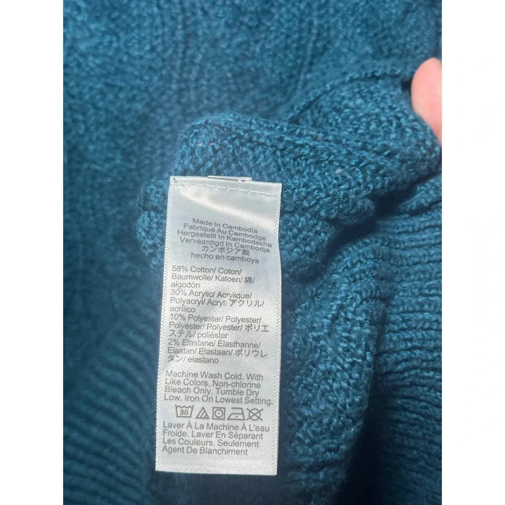 J. Crew Cable Knit Sweater Womens S Teal Blue Crewneck Classic Preppy